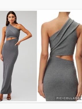 Ronny Kobo Collection One-Shoulder Cutout Maxi Dress in Gray